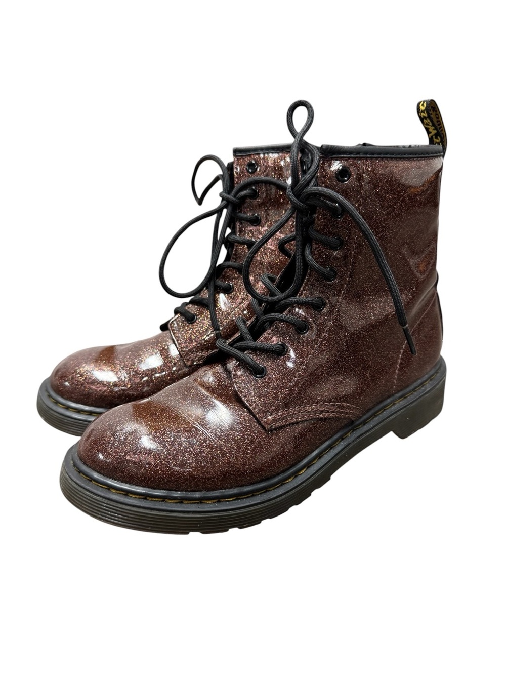 Dr. Doc Martens Glitter Patent Leather Lace Up Boots Rose Brown Womens 6 Unisex